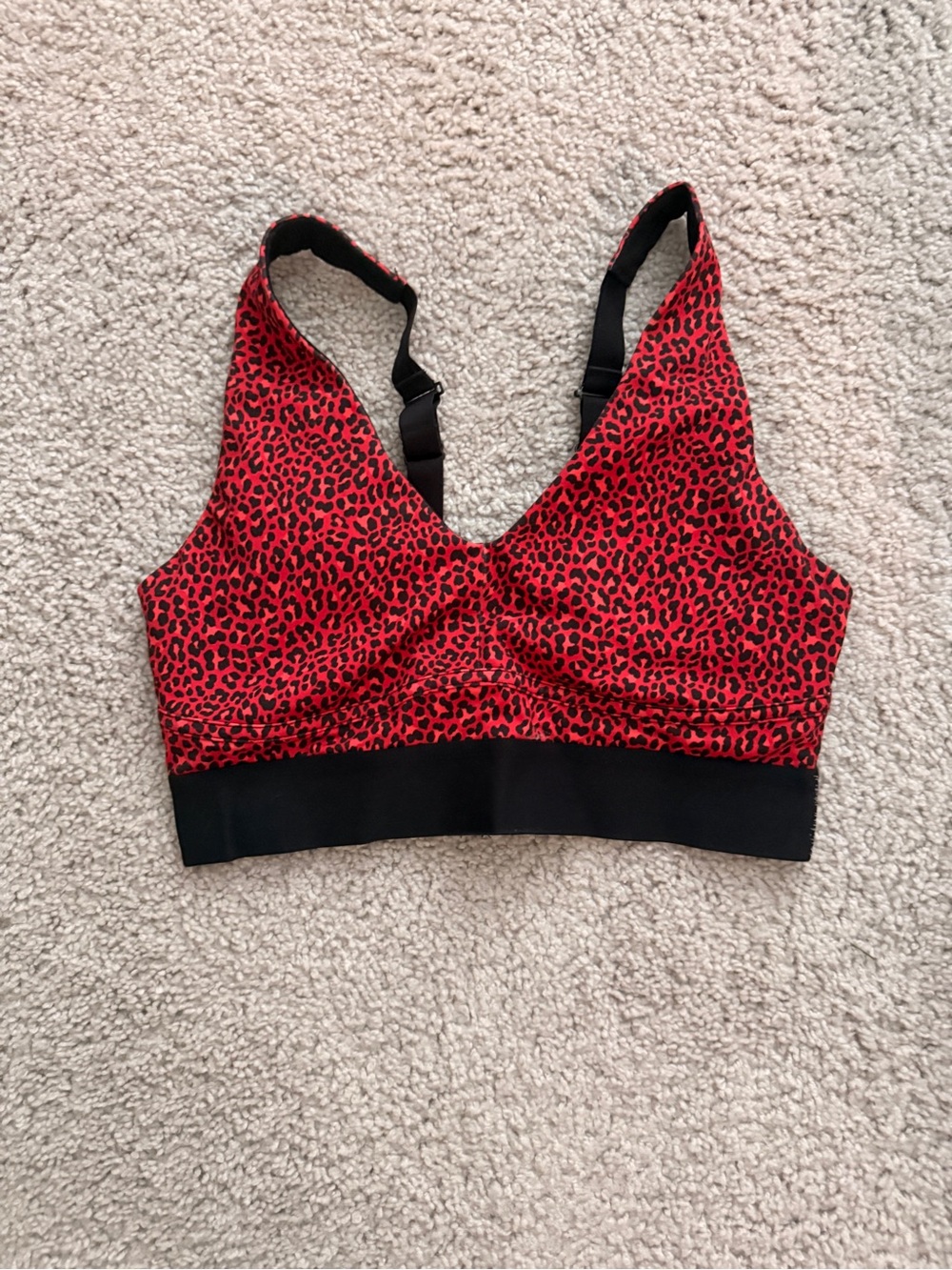 Fabletics Red Leopard Print Sports Bra with Black Band